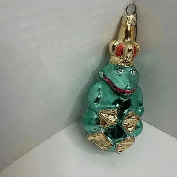 Vintage Frog Prince Christmas Ornament‎ Glitter Green Gold 5" Holiday Tree Deco - Picture 4 of 6